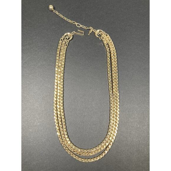 Trifari Jewelry - Crown Trifari Vintage Gold Tone 3 - Strand Chain Necklace 18” Signed